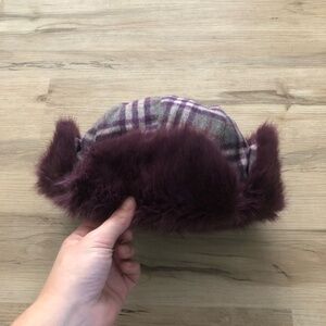 Plaid Wool Blend Trapper Hat with Faux Fur Lining